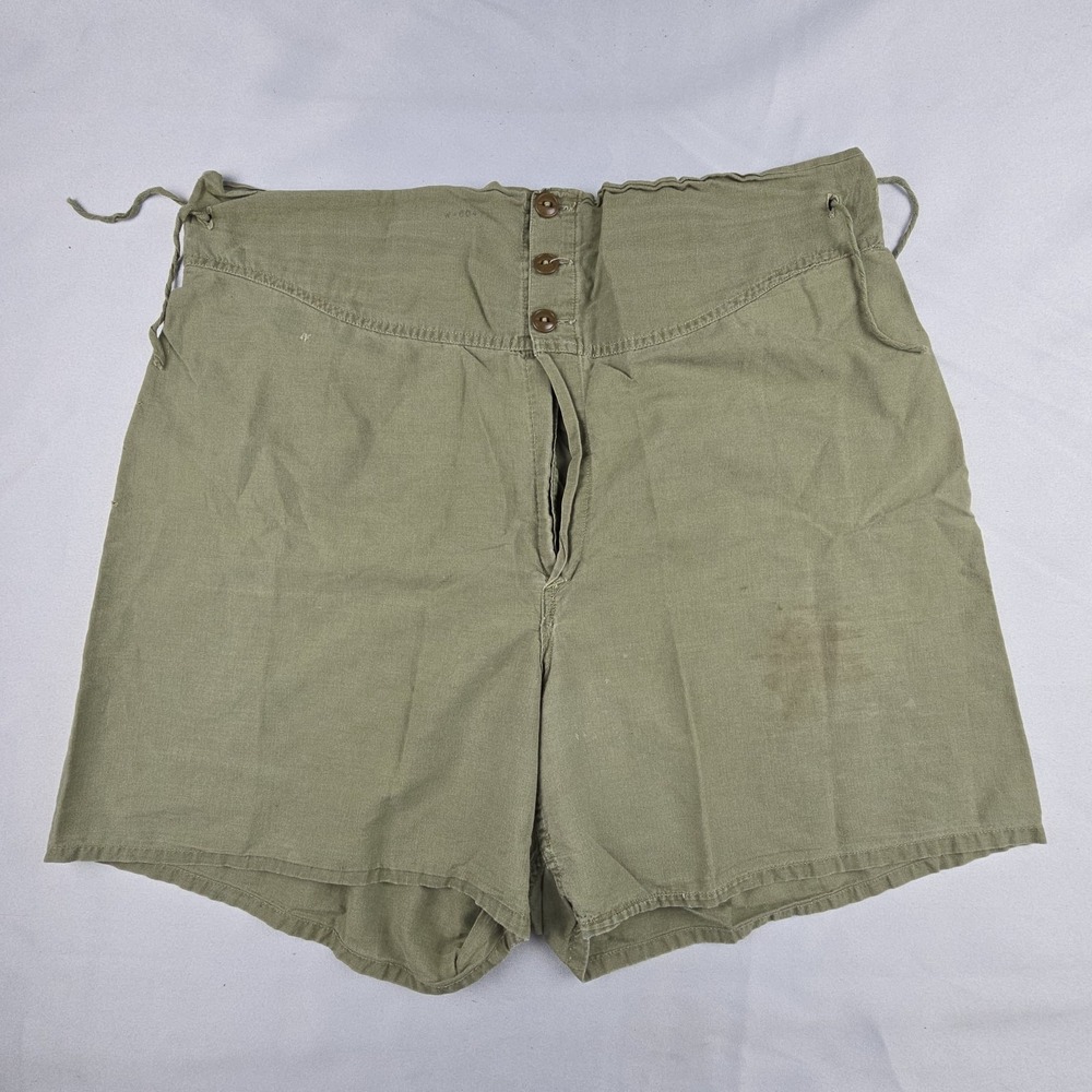 WWII US Army GI Boxer Shorts OD Green 3 Button Fly Side Tie Military Original